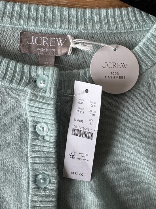 NWT! J. CREW Women’s Perfect cashmere cardigan Sky Mint Size Large 100% Cashmere - Picture 10 of 15